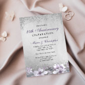 パープル フラワー シルバー 25周年 結婚記念日 招待状