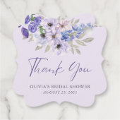 パープル フラワー スクリプト ブライダル シャワー サンクス フェイバータグ (裏面)