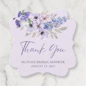 パープル フラワー スクリプト ブライダル シャワー サンクス フェイバータグ (正面)