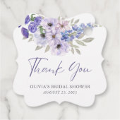 パープル フラワー スクリプト ブライダル シャワー サンクス フェイバータグ (裏面)