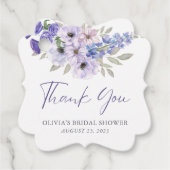 パープル フラワー スクリプト ブライダル シャワー サンクス フェイバータグ (正面)