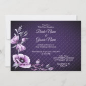 パープル フラワー デコレーション ウェディング 招待状 (正面)