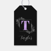 パープル フラワー バタフライ カスタム モノグラム - 文字 T ギフトタグ (裏面)