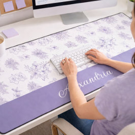 パープル フラワー パターン カスタム ネーム デスクマット