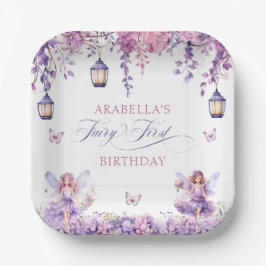 パープル フラワー ファンタジー フェアリー 初めての誕生日 ペーパープレート
