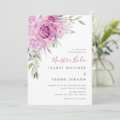 パープル フラワー ブーケ ヌエストラ ボダ スペイン語 ウェディング 招待状 (スタンド正面)