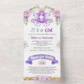 パープル フラワー プリンセスベビーシャワー オールインワン招待状 (内側)