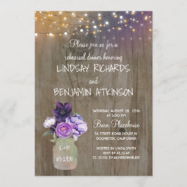 パープル フラワー メイソンジャー ラスティック リハーサル ディナー 招待状