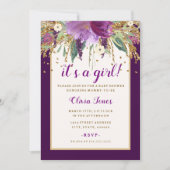 パープル フローラル アメシスト ベビーシャワー 招待状 (正面)
