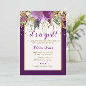 パープル フローラル アメシスト ベビーシャワー 招待状 (スタンド正面)