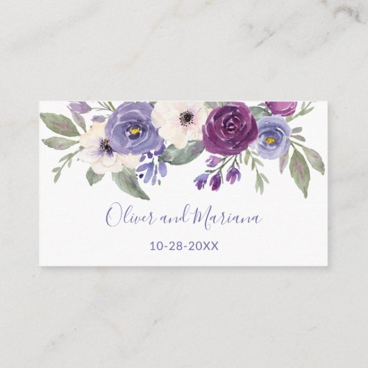 パープル フローラル ウェディング ウェブサイト エンクロージャーカード (裏面)