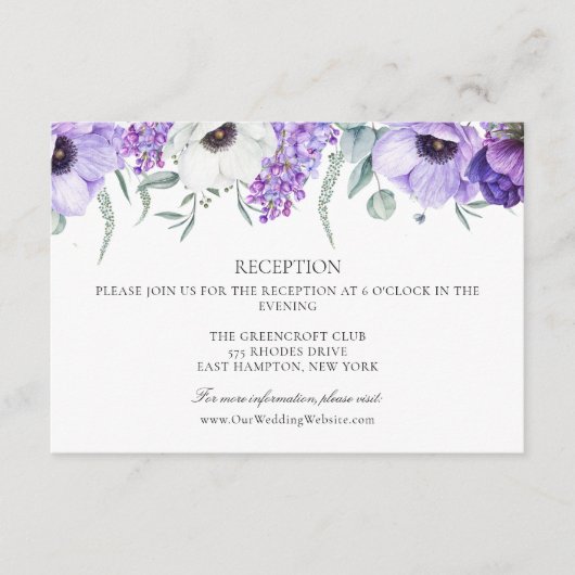 パープル フローラル ウェディング オンライン レセプション エンクロージャーカード (正面)