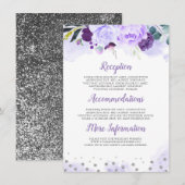 パープル フローラル ウェディング ゲスト 情報 エンクロージャーカード (正面/裏面)