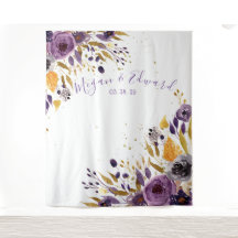 パープル フローラル ウェディング バックドロップ レセプション デコレーション