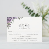 パープル フローラル ウェディング RSVP 食事選択カード (スタンド正面)