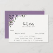 パープル フローラル ウェディング RSVP 食事選択カード (正面/裏面)