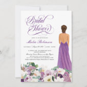 パープル フローラル エレガント ウェディングドレス ブライダルシャワー 招待状 (正面)