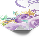 パープル フローラル エレファント 1歳の女の子 おめでとう ポスター (角)