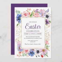 パープル フローラル ガーデン イースター セレブレーション 招待状