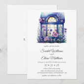 パープル フローラル コテージ ウィンドウ ガーデン ハンドファスティング 招待状 (正面/裏面)