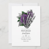 パープル フローラル ゴシック ウェディング QR コード 招待状 (正面)