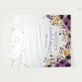 パープル フローラル ゴールドの結婚式前お祝い用背景 タペストリー (正面(横))