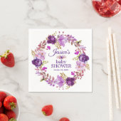 パープル フローラル ゴールド グリッター ベイビー シャワー ペーパー スタンダードカクテルナプキン (インサイチュ)
