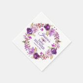 パープル フローラル ゴールド グリッター ベイビー シャワー ペーパー スタンダードカクテルナプキン (角)