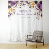 パープル フローラル ゴールド ブライダル シャワー バックドロップ タペストリー (インサイチュ)