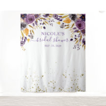 パープル フローラル ゴールド ブライダル シャワー バックドロップ