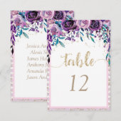 パープル フローラル シャンパン テーブル ナンバー シーティング チャート 招待状 (正面/裏面)