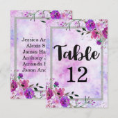 パープル フローラル & シルバー テーブル ナンバー シーティング チャート 招待状 (正面/裏面)