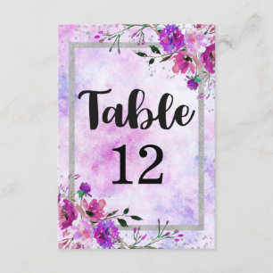 パープル フローラル & シルバー テーブル ナンバー シーティング チャート 招待状