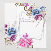 パープル フローラル デライト 結婚式招待状カード 招待状 (正面/裏面)