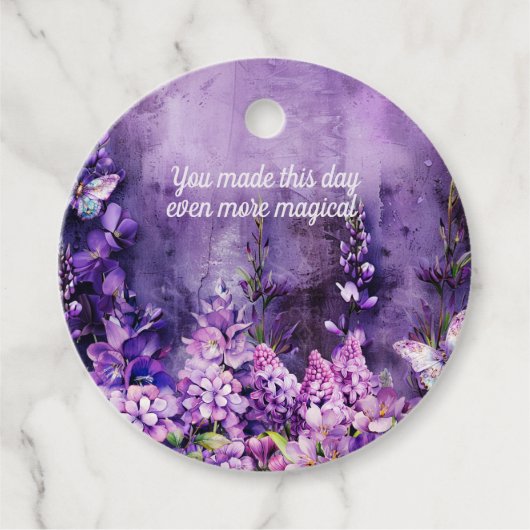 パープル フローラル ブライダル シャワー スティッカー フェイバータグ (正面)