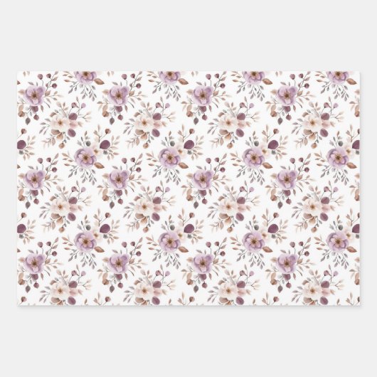 パープル フローラル ブライダル シャワー 誕生日 彼女の結婚式 ラッピングペーパーシート (正面2)