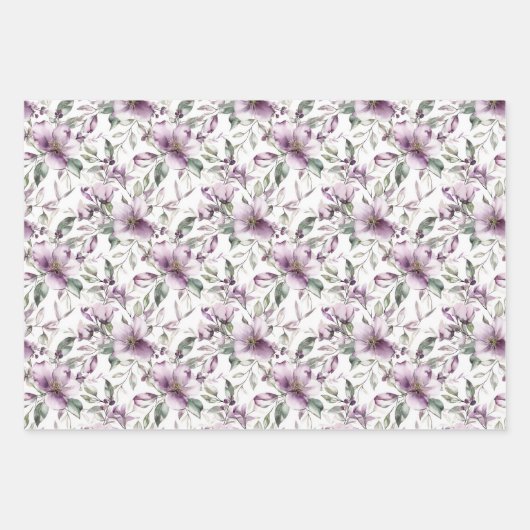 パープル フローラル ブライダル シャワー 誕生日 彼女の結婚式 ラッピングペーパーシート (正面)