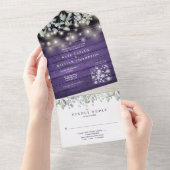 パープル フローラル メイソンジャー ライト モノグラム ウェディング オールインワン招待状 (貼ってはがせる)