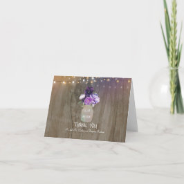 パープル フローラル メイソンジャー ラスティック ウェディング サンクス サンキューカード