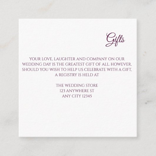 パープル フローラル リング ウェディング ギフト 同封カード エンクロージャーカード (正面)