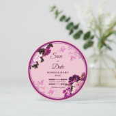 パープル フローラル リング ウェディング セーブ ザ デート カード (スタンド正面)