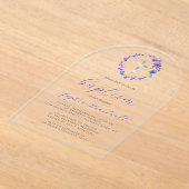 パープル フローラル リース シルバー クロス 洗礼 アクリル招待状 (レイダウン)