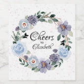 パープル フローラル リース ブライダル シャワー ワインラベル (シングルラベル)