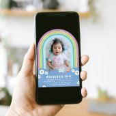 パープル フローラル レインボー 子供の誕生日招待状 招待状