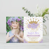 パープル フローラル ロイヤル クラウン プリンセス 誕生日パーティー 招待状 (スタンド正面)