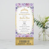 パープル フローラル ローズのキンチャーニャ / スイート16 VIPチケット 招待状 (スタンド正面)