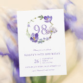 パープル フローラル ワイルドフラワー ヴィンテージ 98歳の誕生日 招待状