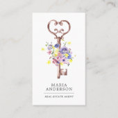 パープル フローラル ヴィンテージ キー 不動産エージェントの写真 名刺 (正面)