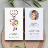 パープル フローラル ヴィンテージ キー 不動産エージェントの写真 名刺