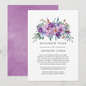 パープル フローラル 縮小 ウェディング ゲストリスト 案内状 (正面/裏面)